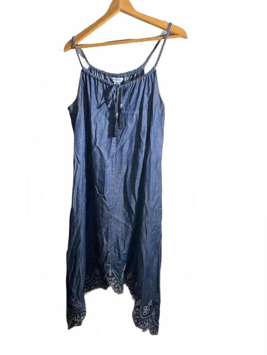 Tommy Bahama Dresses & Skirts - Tommy Bahama Blue Chambray  Dress with Embroidered  Asymmetrical Hem Large